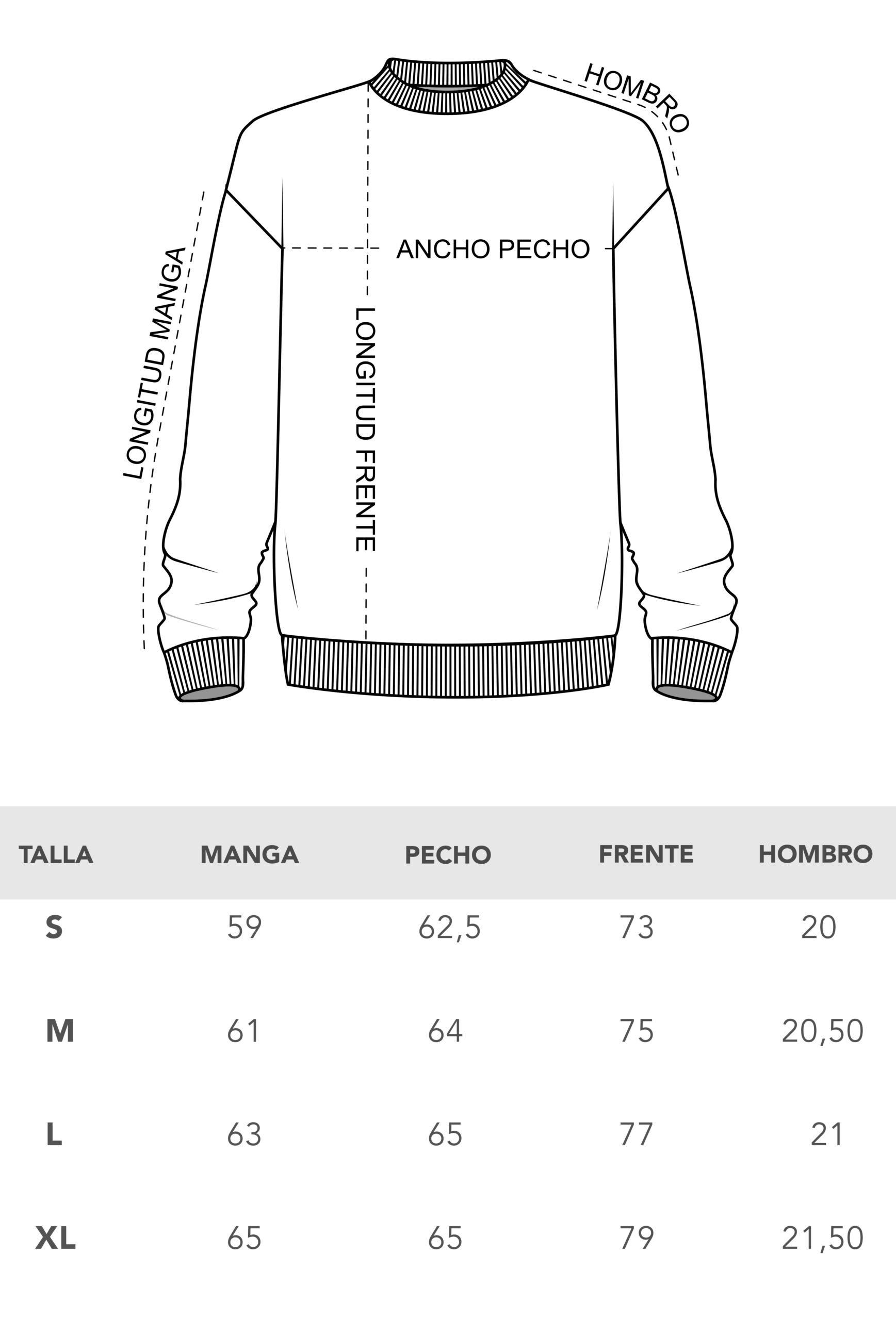 Guía de tallas en cm • Sacos